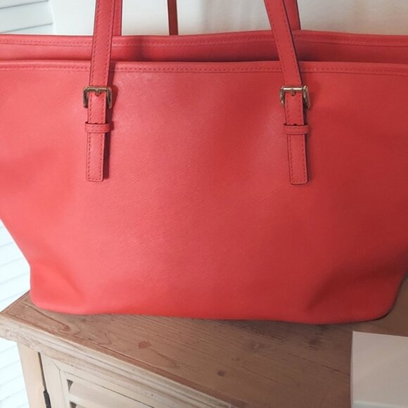 Michael Michael Kors Red Leather Tote with Black Accents - Picture 3 of 11